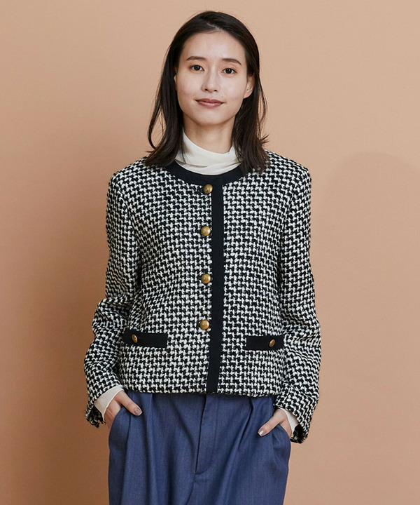 【L'EQUIPE】リングツイード＆エコスエードノーカラージャケット