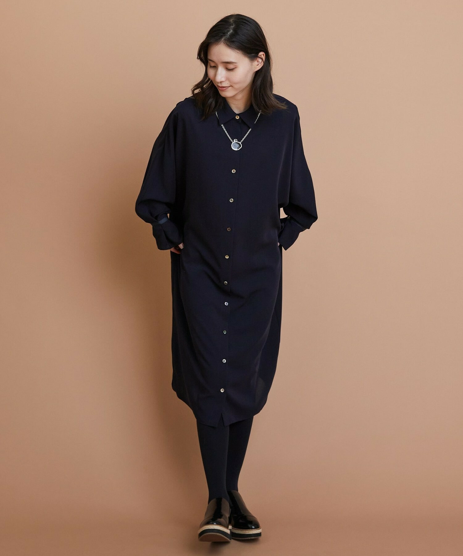 【L'EQUIPE】エステルボイルシャツワンピース 詳細画像 ネイビー 2