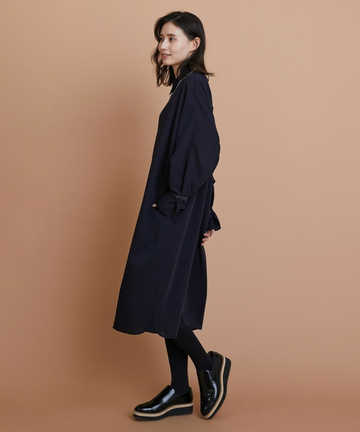 【L'EQUIPE】エステルボイルシャツワンピース 詳細画像 ネイビー 3