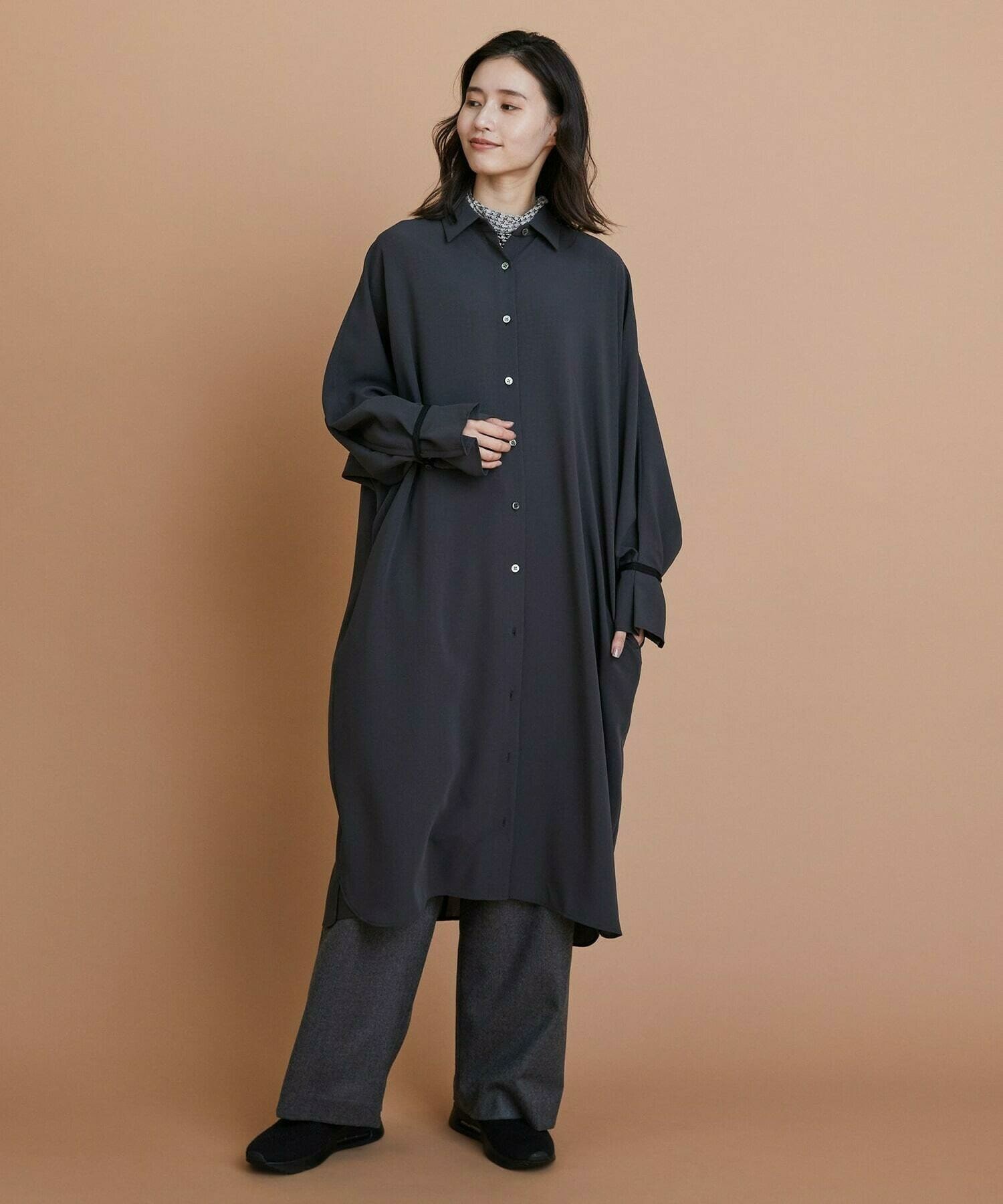 【L'EQUIPE】エステルボイルシャツワンピース 詳細画像 チャコールグレー 1