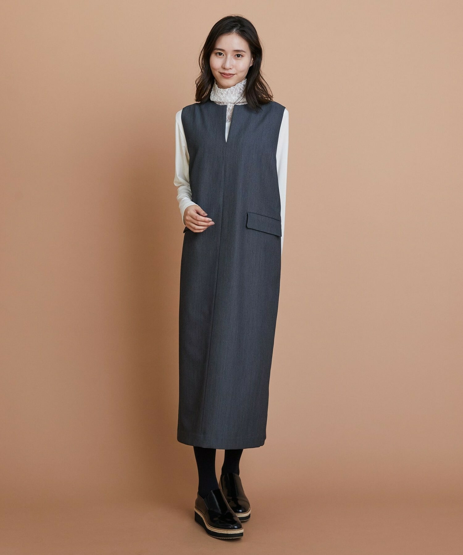 【L'EQUIPE】TWドビードスキンノースリーブワンピース 詳細画像 ブラック 1