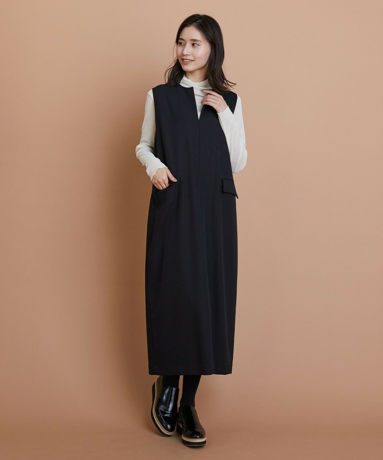 【L'EQUIPE】TWドビードスキンノースリーブワンピース 詳細画像 ブラック 6