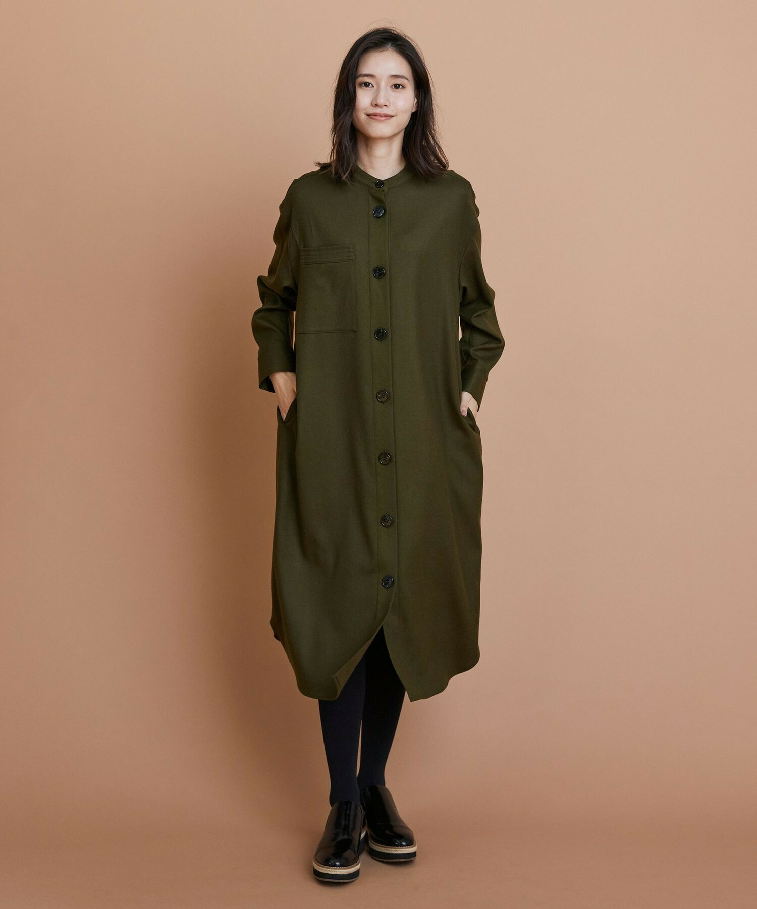 【L'EQUIPE】2/60フラノシャツワンピース 詳細画像 カーキ 1