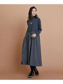 【L'EQUIPE】ウール梳毛＆ウール混トロピカルワンピース 詳細画像 グレー×ブラック 2