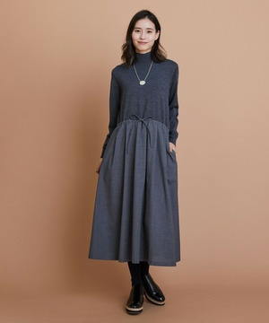 C3583□レキップ ヨシエイナバ*綿100％*ボーダー柄/総柄*Vネック*ニットセーター*グレージュ×ネイビー系*サイズM~L相当 中古 レキップ ヨシエイナバL\u0027EQUIPE YOSHIE INABA