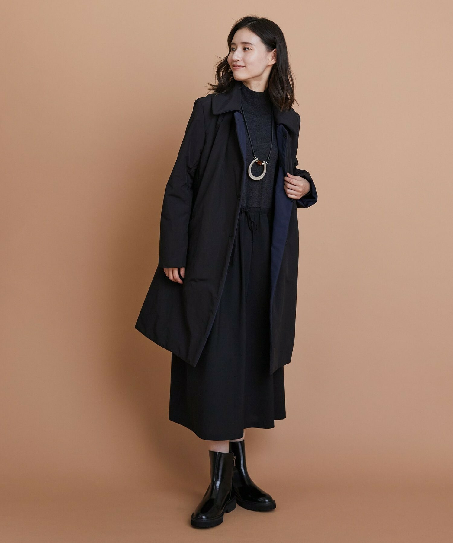 【L'EQUIPE】ウール梳毛＆ウール混トロピカルワンピース 詳細画像 グレー×ブラック 15