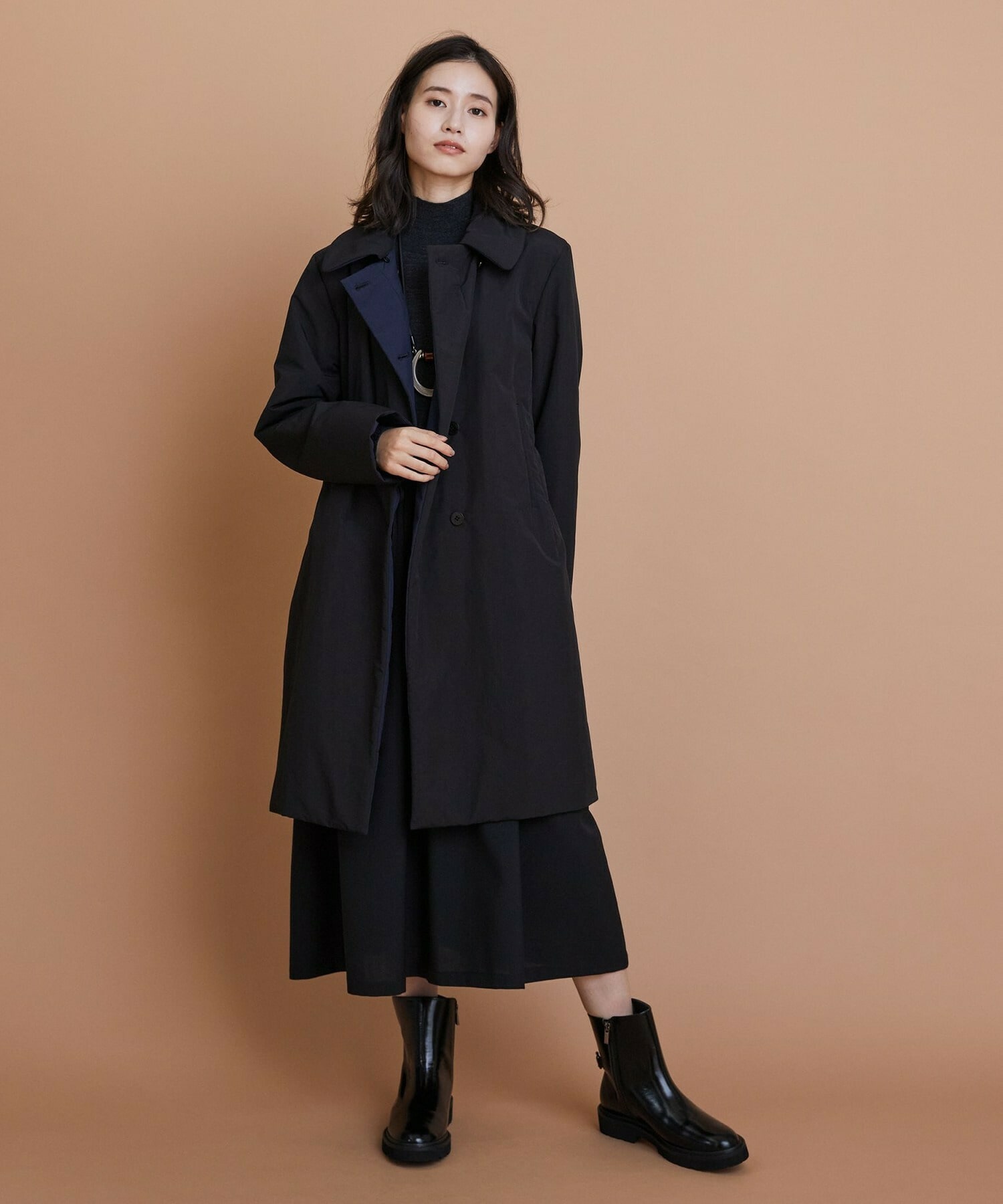 【L'EQUIPE】ウール梳毛＆ウール混トロピカルワンピース 詳細画像 グレー×ブラック 16