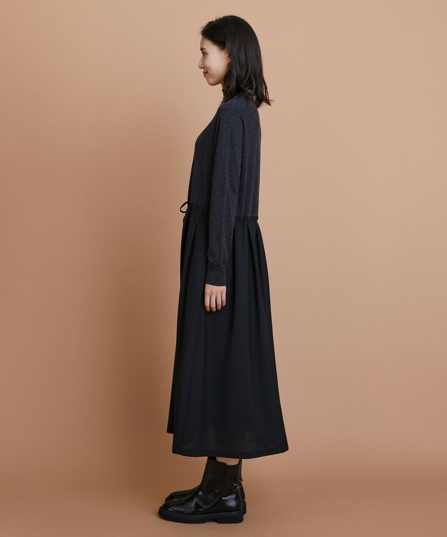 【L'EQUIPE】ウール梳毛＆ウール混トロピカルワンピース 詳細画像 グレー×ブラック 18