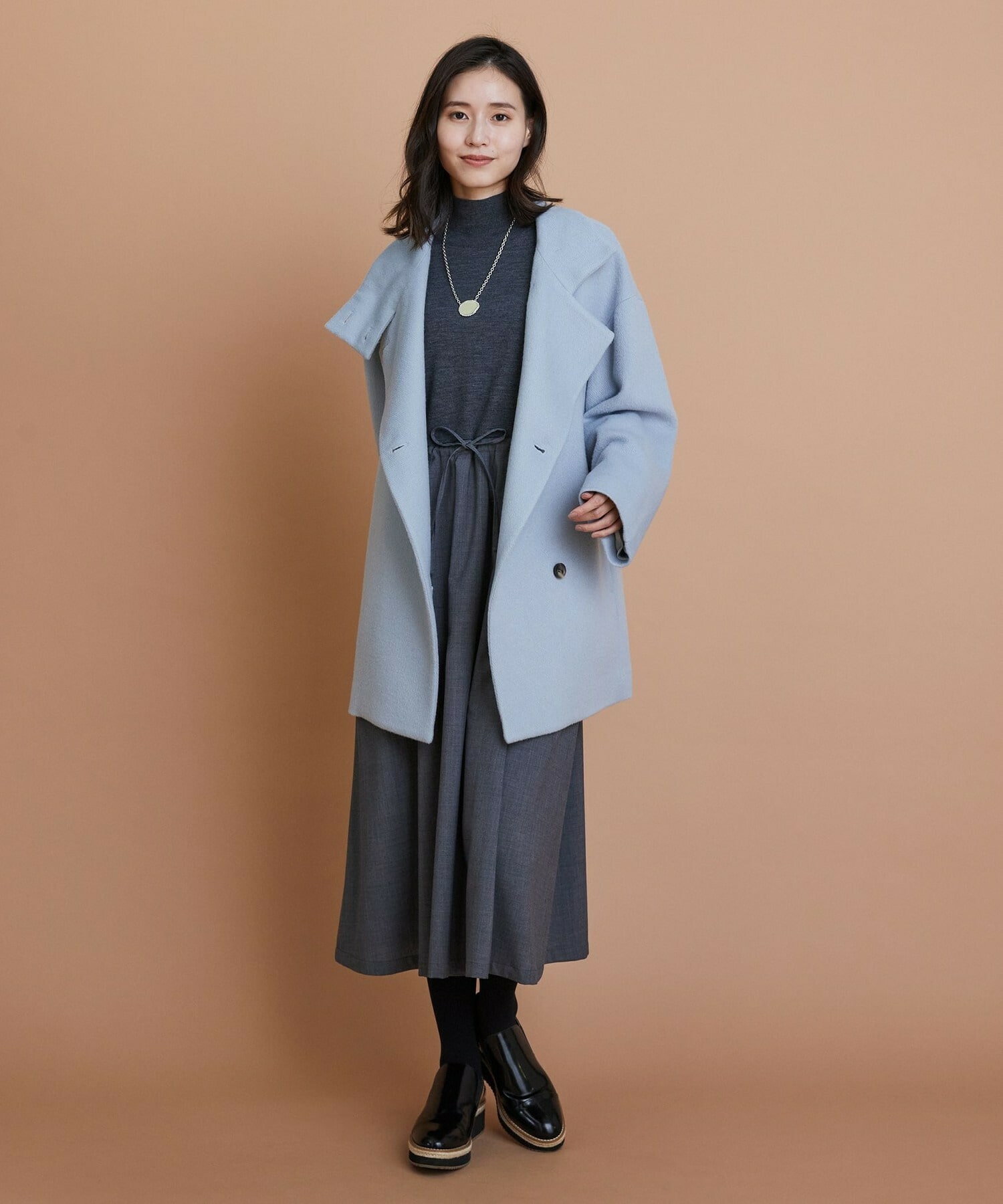 【L'EQUIPE】ウール梳毛＆ウール混トロピカルワンピース 詳細画像 グレー×ブラック 7