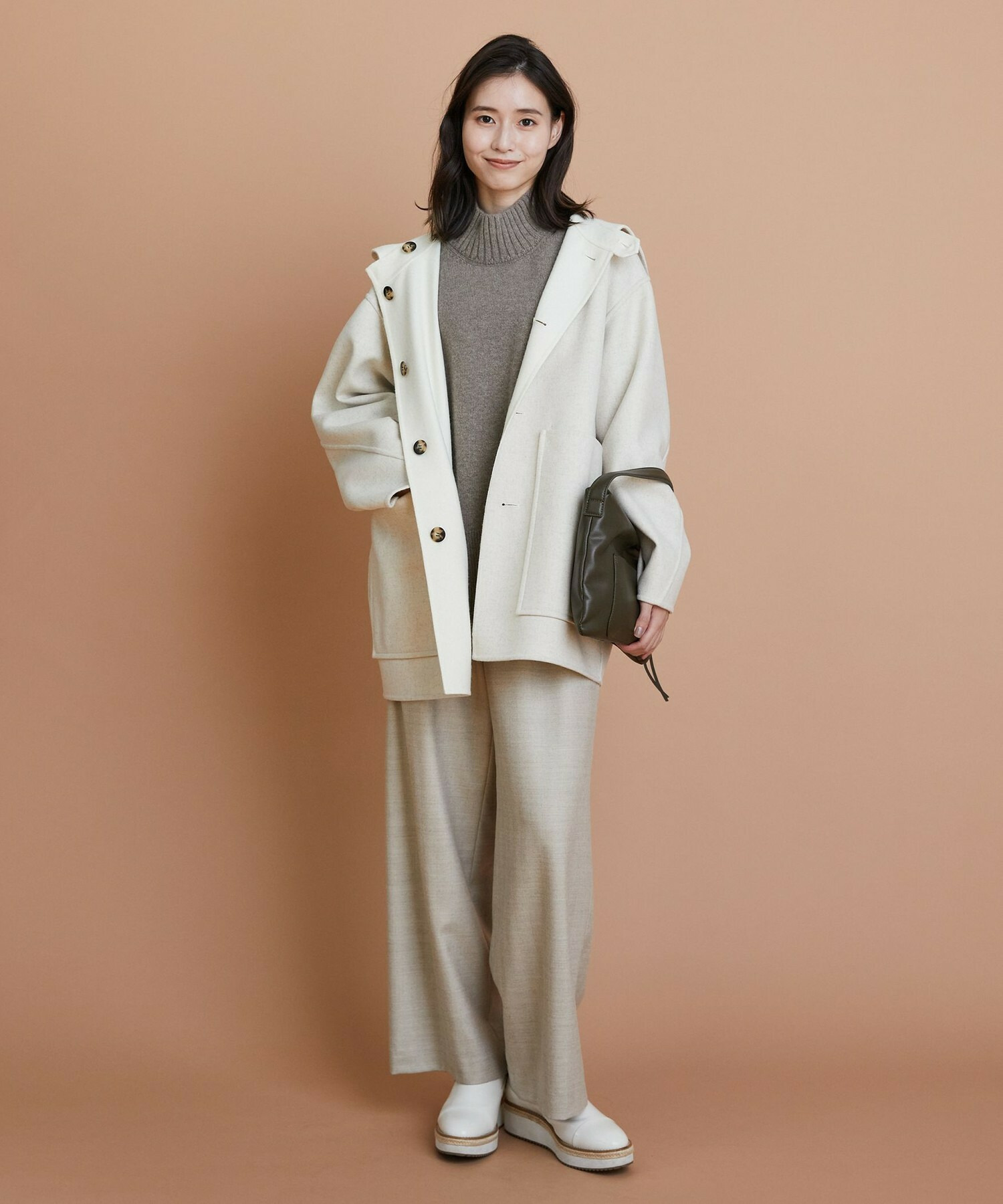 【L'EQUIPE】［eclat 2025年11月号掲載商品］ヘリンボーンサキソニーパンツ 詳細画像 ベージュ 5