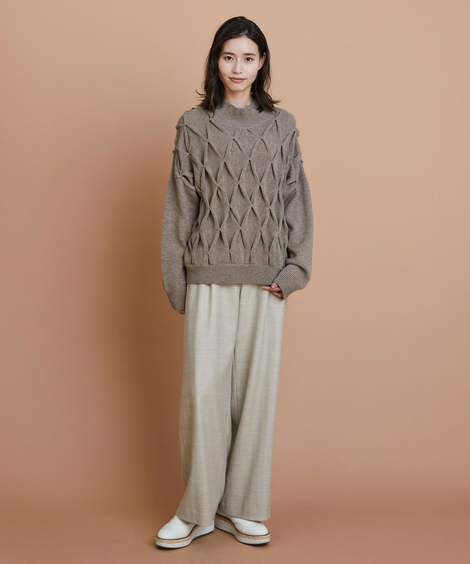 【L'EQUIPE】［eclat 2025年11月号掲載商品］ヘリンボーンサキソニーパンツ 詳細画像 ベージュ 8