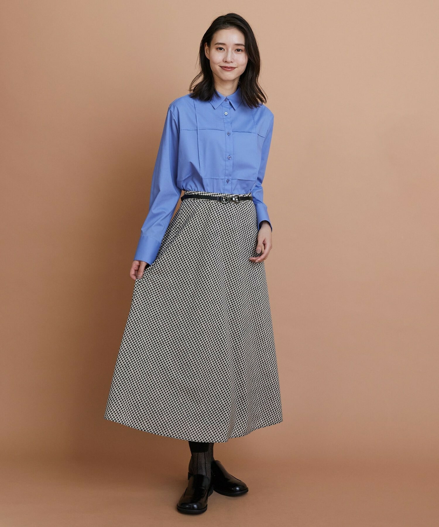 【L'EQUIPE】ハウンドトゥースプリントスカート 詳細画像 ブラック系その他 1