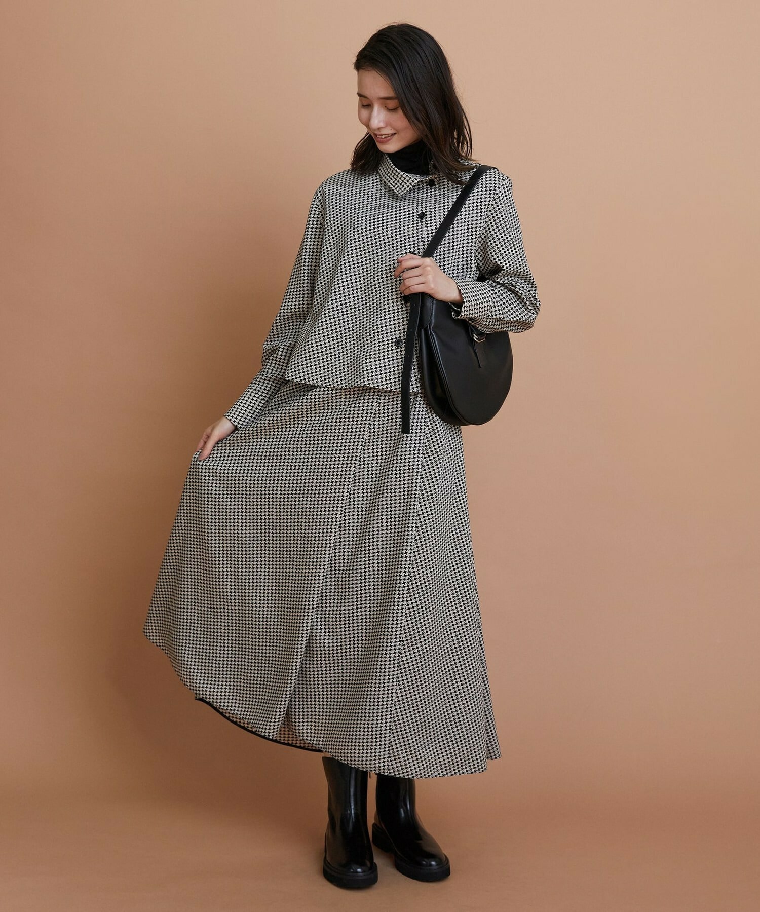 【L'EQUIPE】ハウンドトゥースプリントスカート 詳細画像 ブラック系その他 10