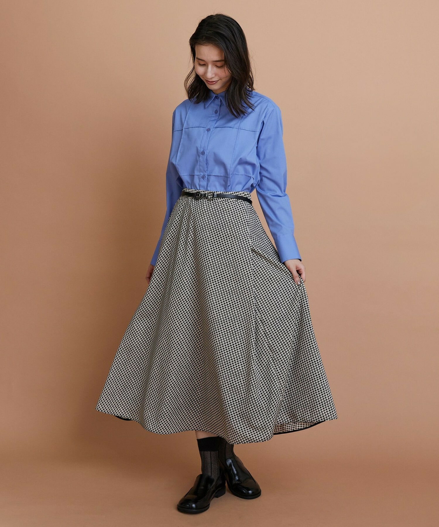 【L'EQUIPE】ハウンドトゥースプリントスカート 詳細画像 ブラック系その他 2