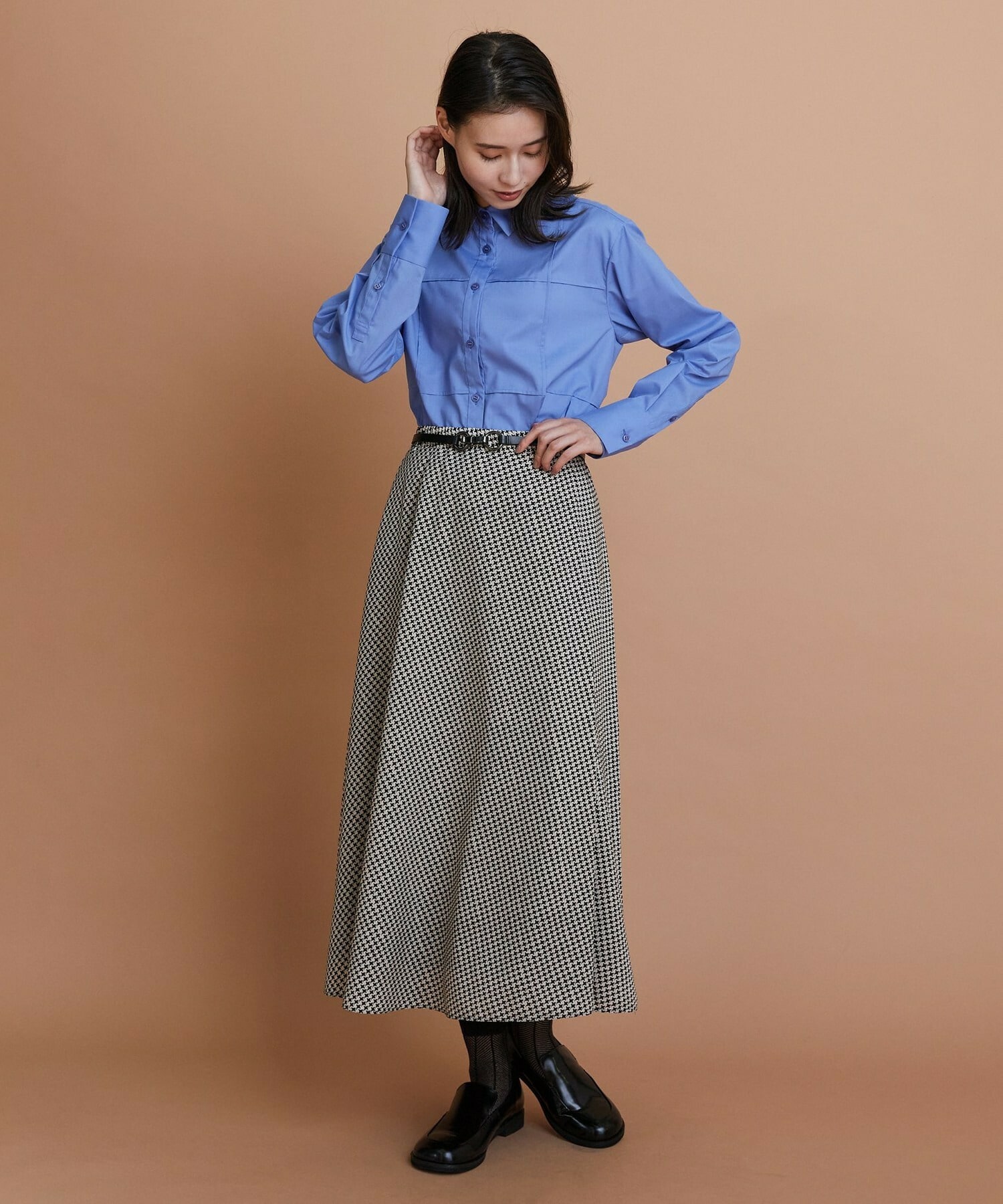 【L'EQUIPE】ハウンドトゥースプリントスカート 詳細画像 ブラック系その他 3