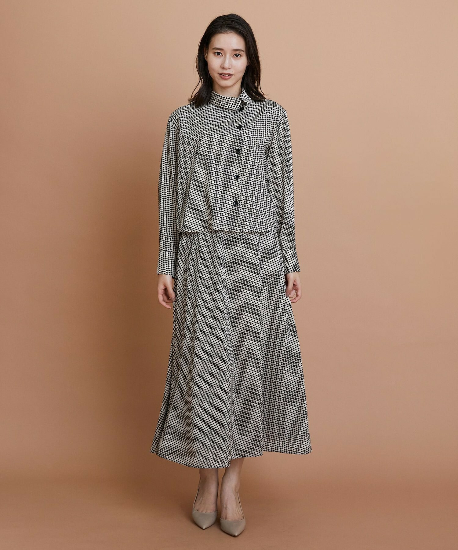 【L'EQUIPE】ハウンドトゥースプリントスカート 詳細画像 ブラック系その他 5