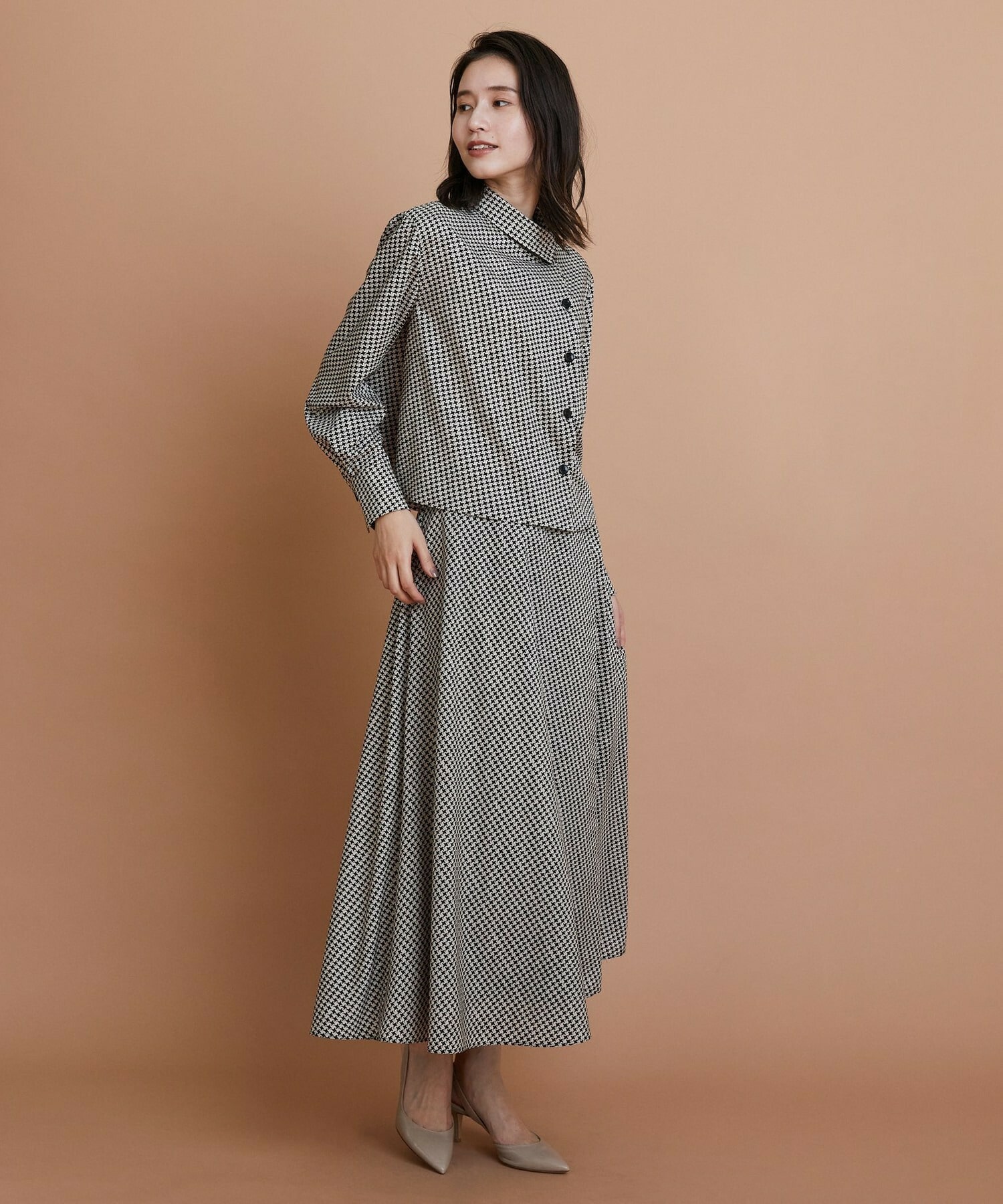 【L'EQUIPE】ハウンドトゥースプリントスカート 詳細画像 ブラック系その他 6