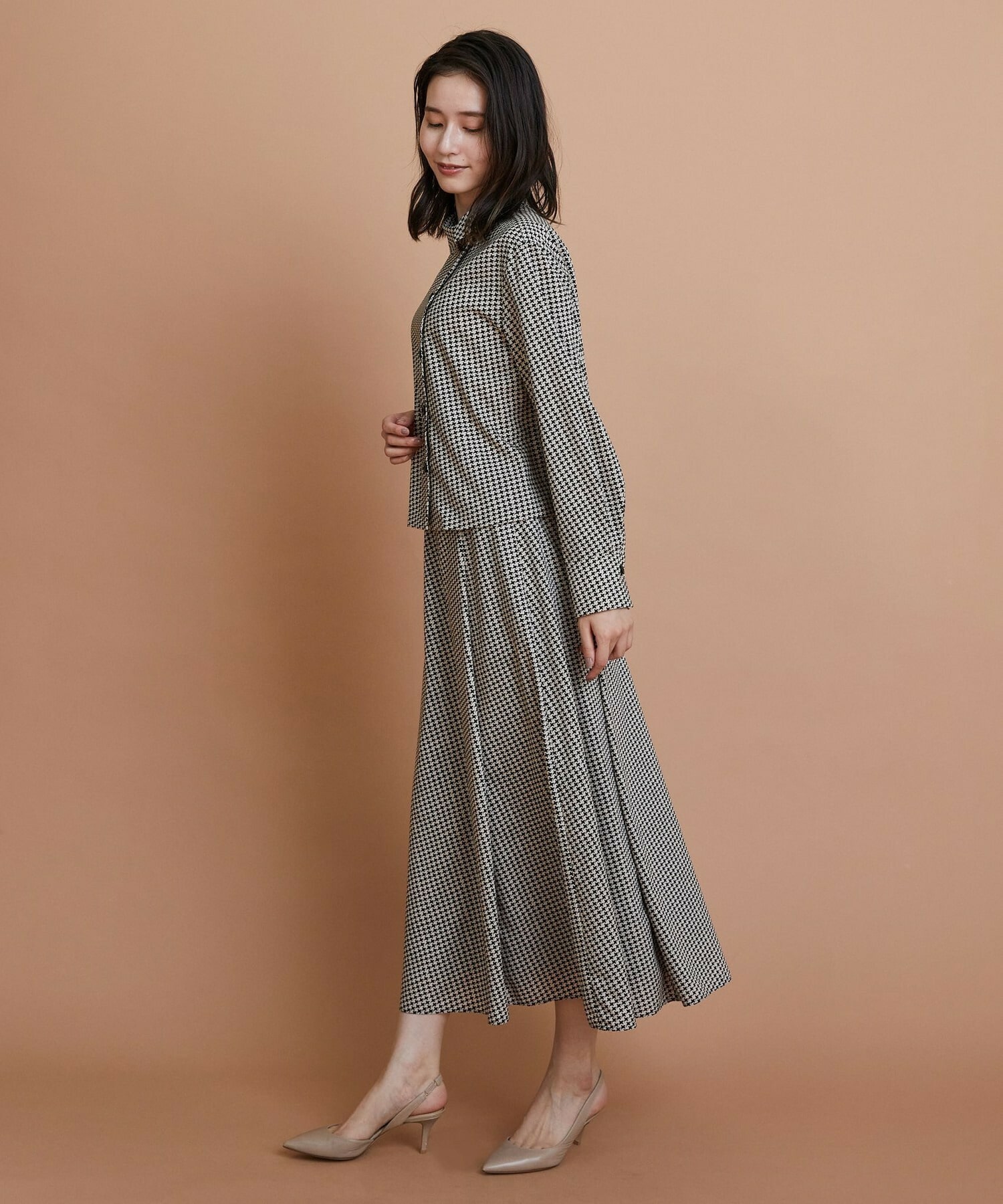 【L'EQUIPE】ハウンドトゥースプリントスカート 詳細画像 ブラック系その他 7