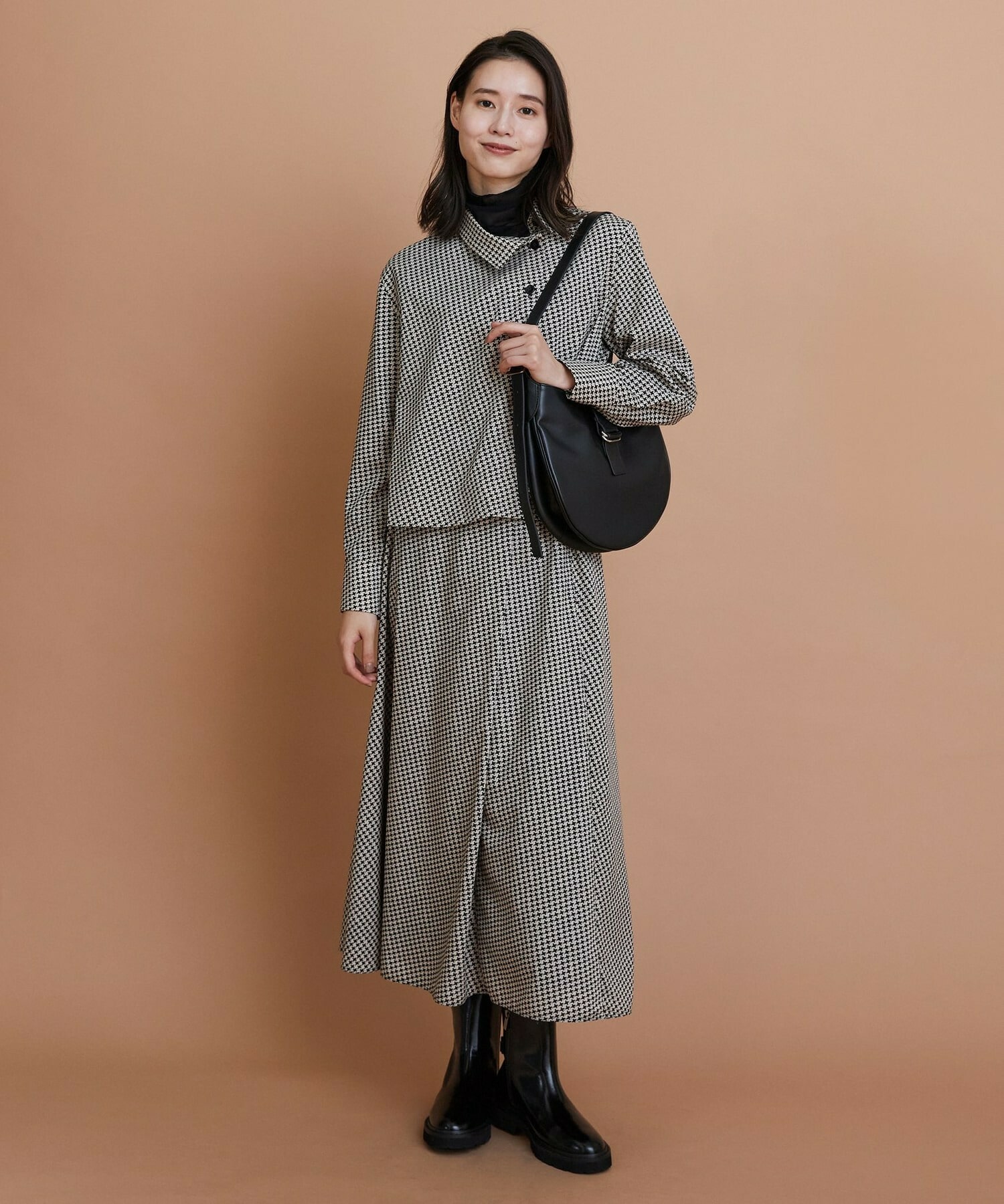 【L'EQUIPE】ハウンドトゥースプリントスカート 詳細画像 ブラック系その他 9