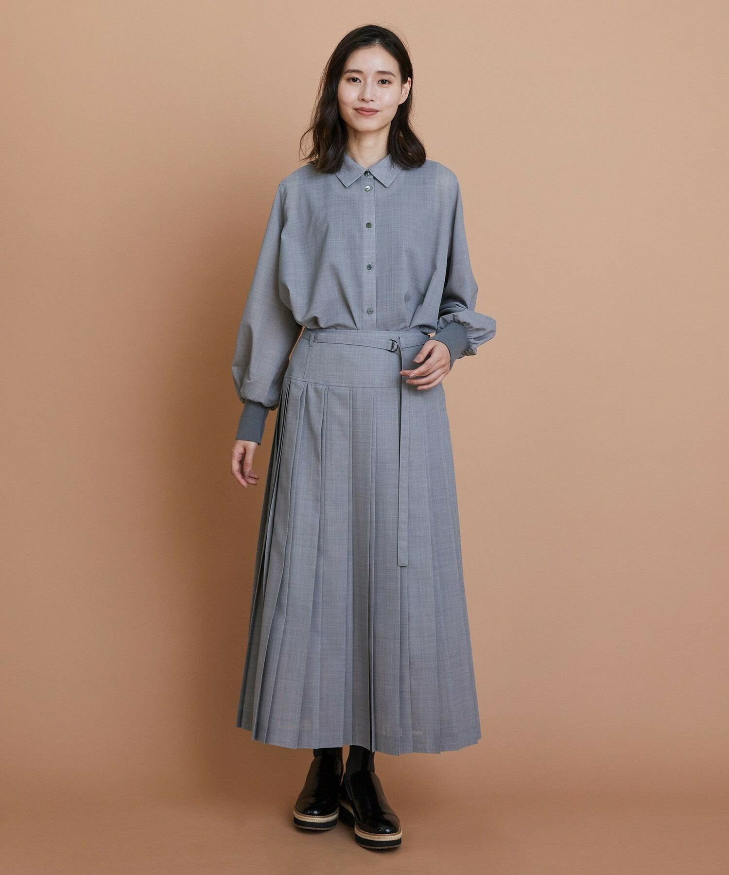 【L'EQUIPE】シアートロピカルプリーツスカート 詳細画像 ブラック 1