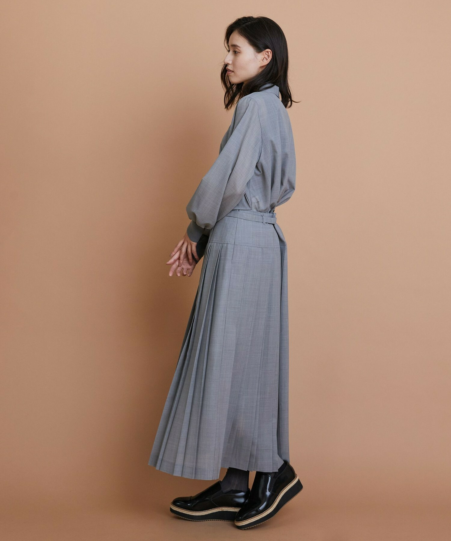 【L'EQUIPE】シアートロピカルプリーツスカート 詳細画像 ブラック 4