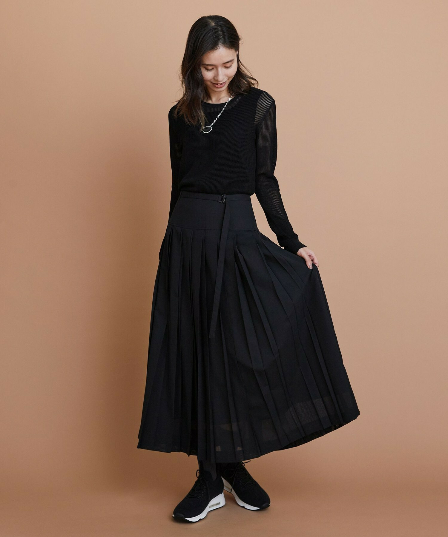 【L'EQUIPE】シアートロピカルプリーツスカート 詳細画像 ブラック 9