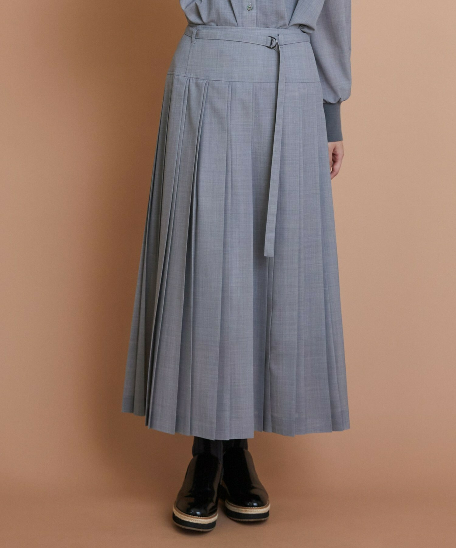 【L'EQUIPE】シアートロピカルプリーツスカート 詳細画像 ライトグレー 1