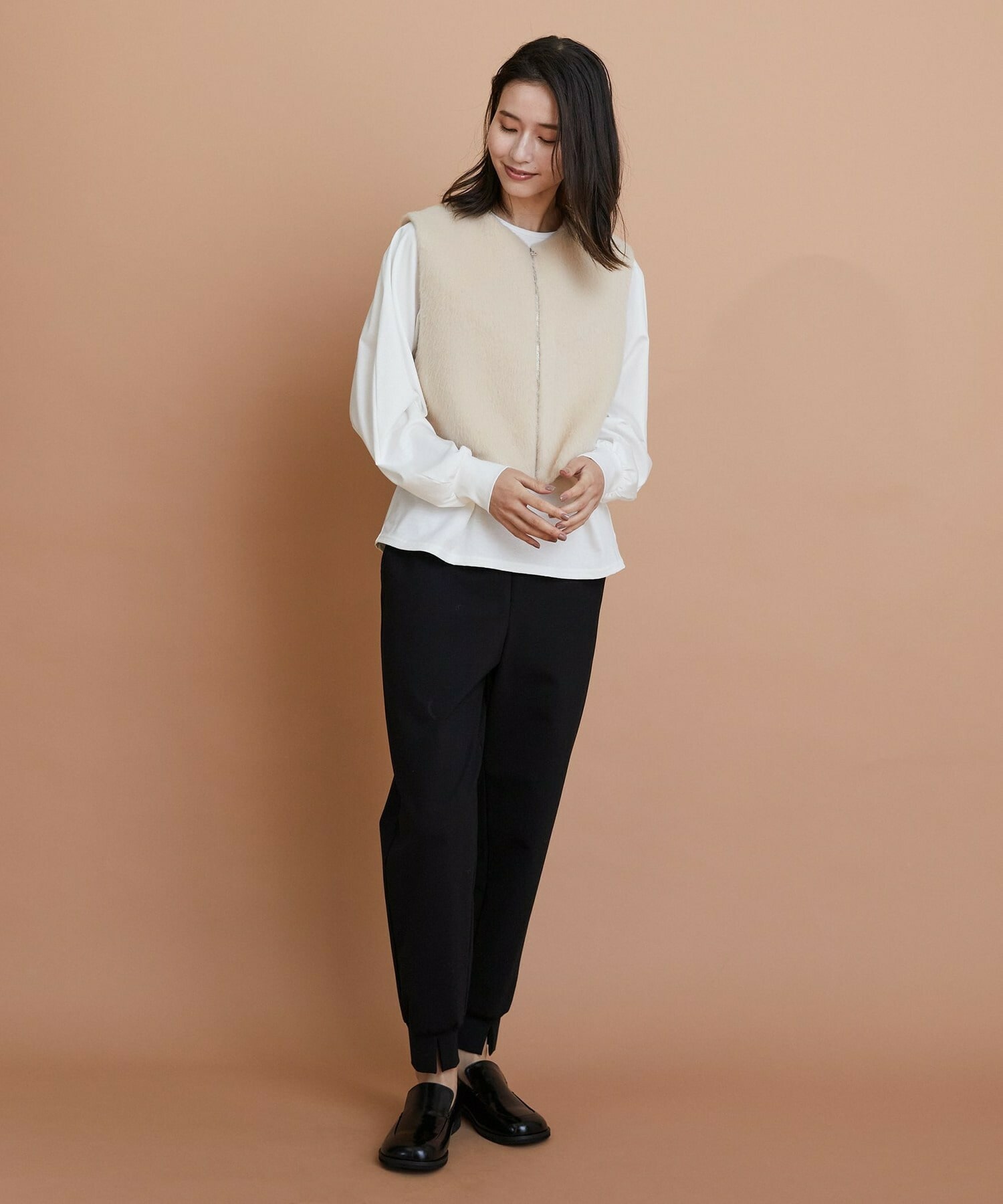 【GREEN】シャギージャージショートジレ 詳細画像 ベージュ 4