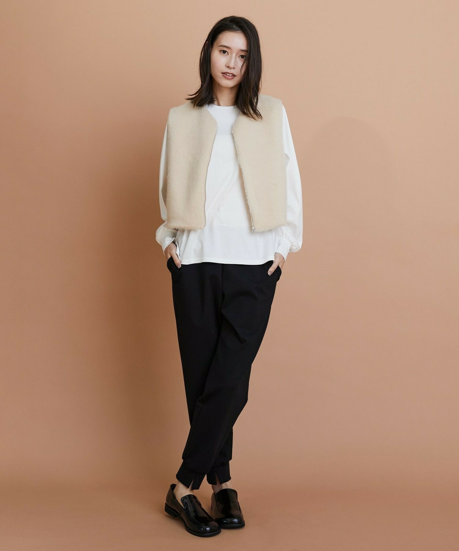 【GREEN】シャギージャージショートジレ 詳細画像 ベージュ 6