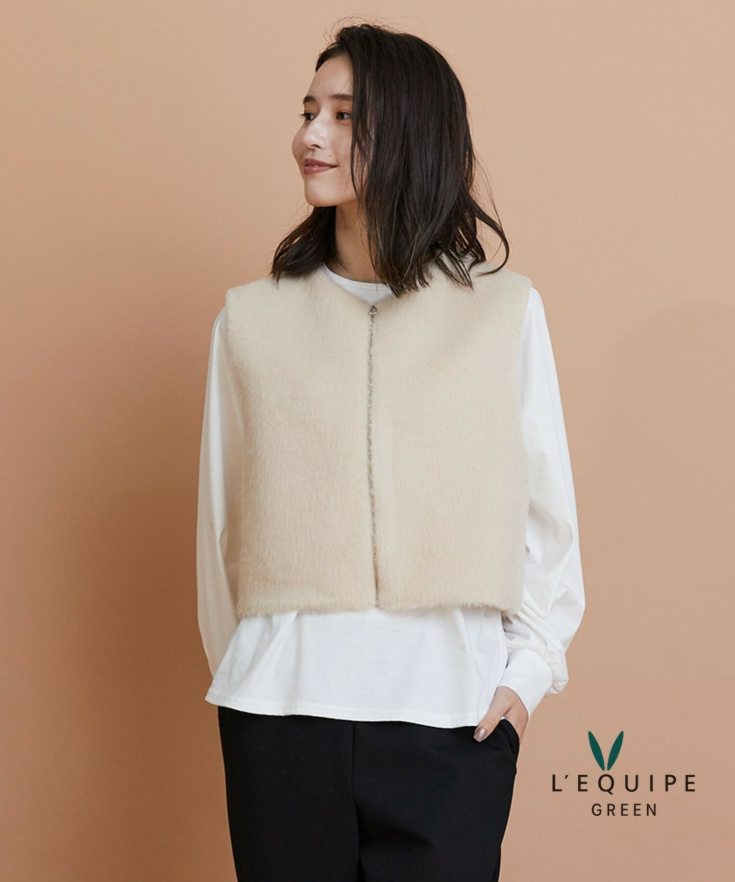 【GREEN】シャギージャージショートジレ 詳細画像 ベージュ 1