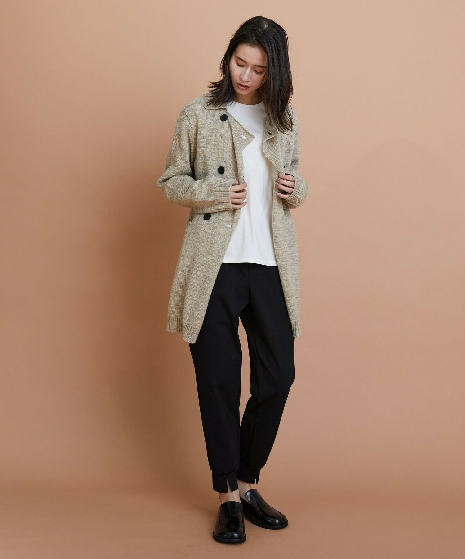 【GREEN】ナチュラルカラーウールニットPコート 詳細画像 ブラウン 1