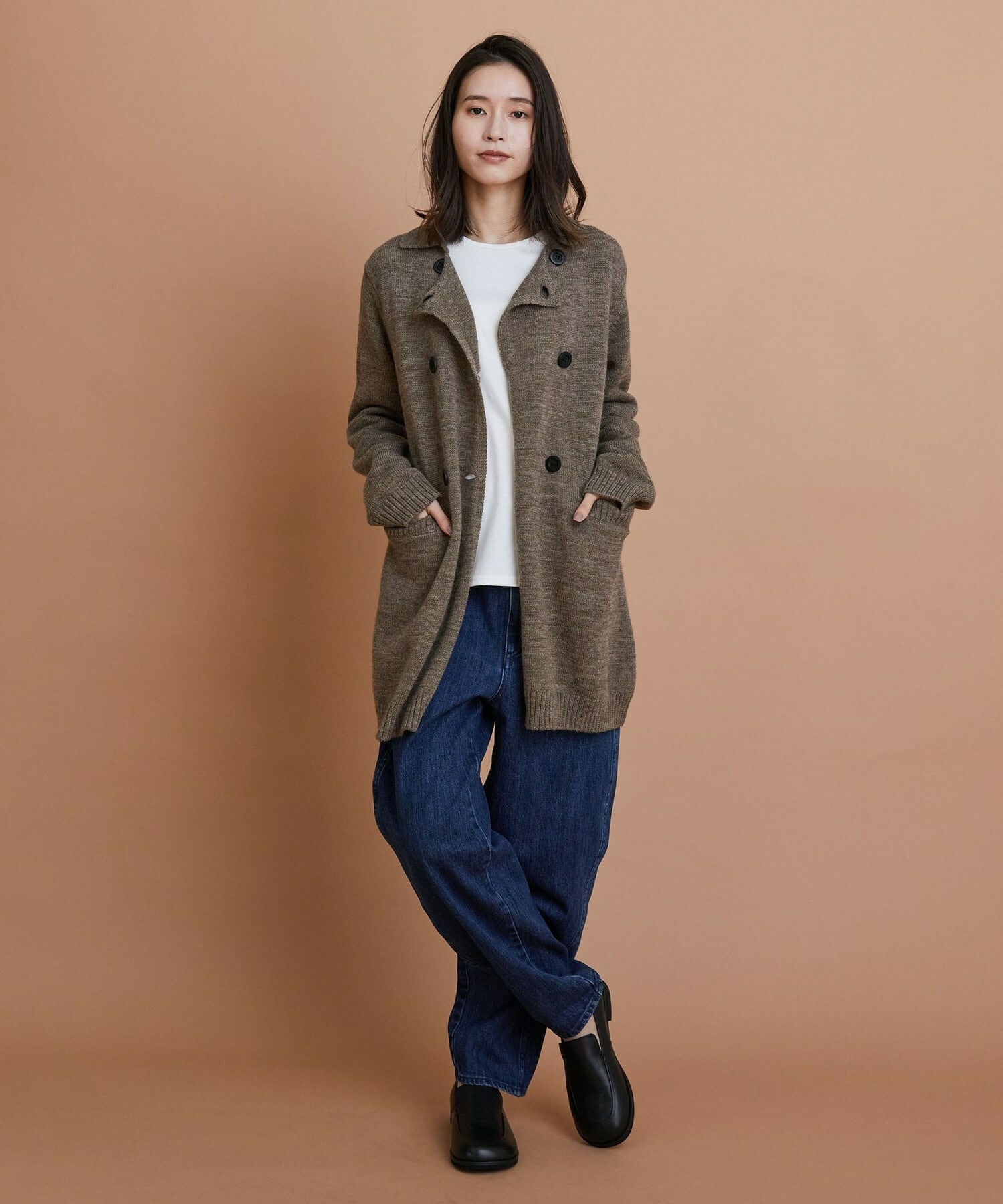 【GREEN】ナチュラルカラーウールニットPコート 詳細画像 ブラウン 7