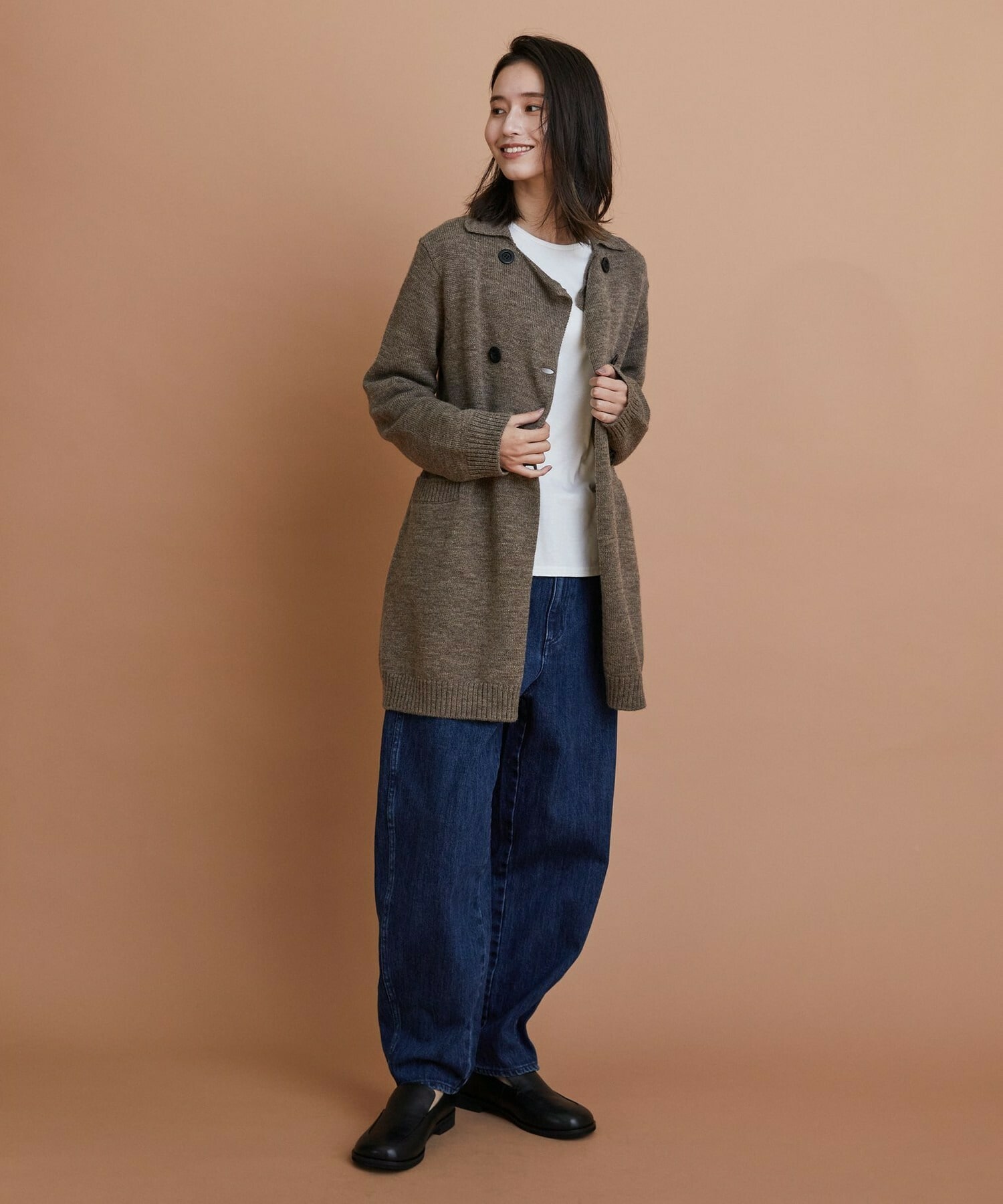 【GREEN】ナチュラルカラーウールニットPコート 詳細画像 ブラウン 8