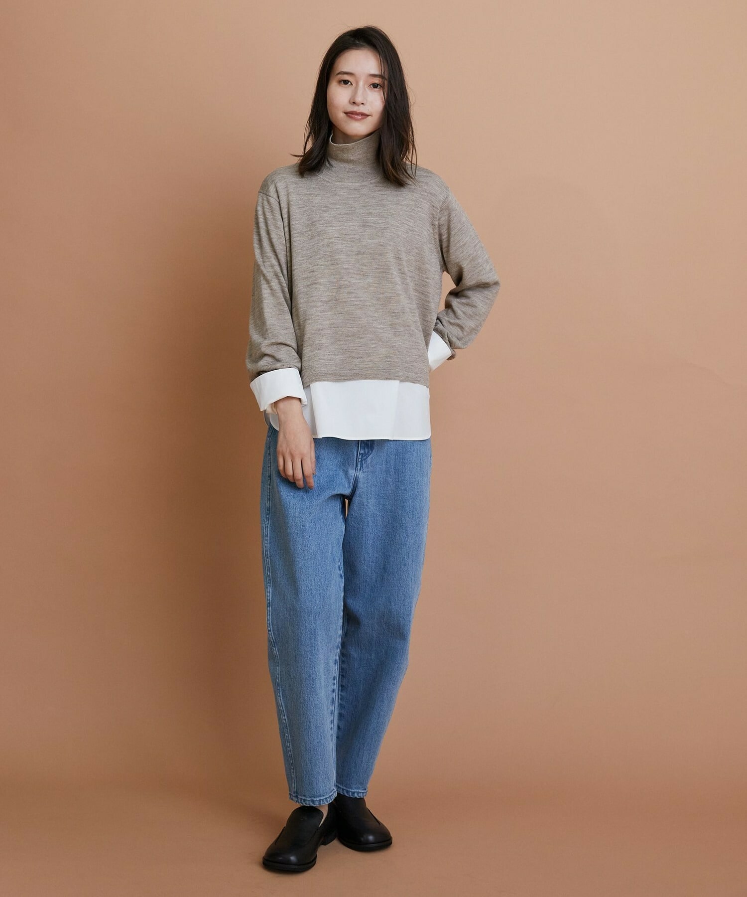 【GREEN】ウール梳毛ハイネックニット 詳細画像 ブラウン 1