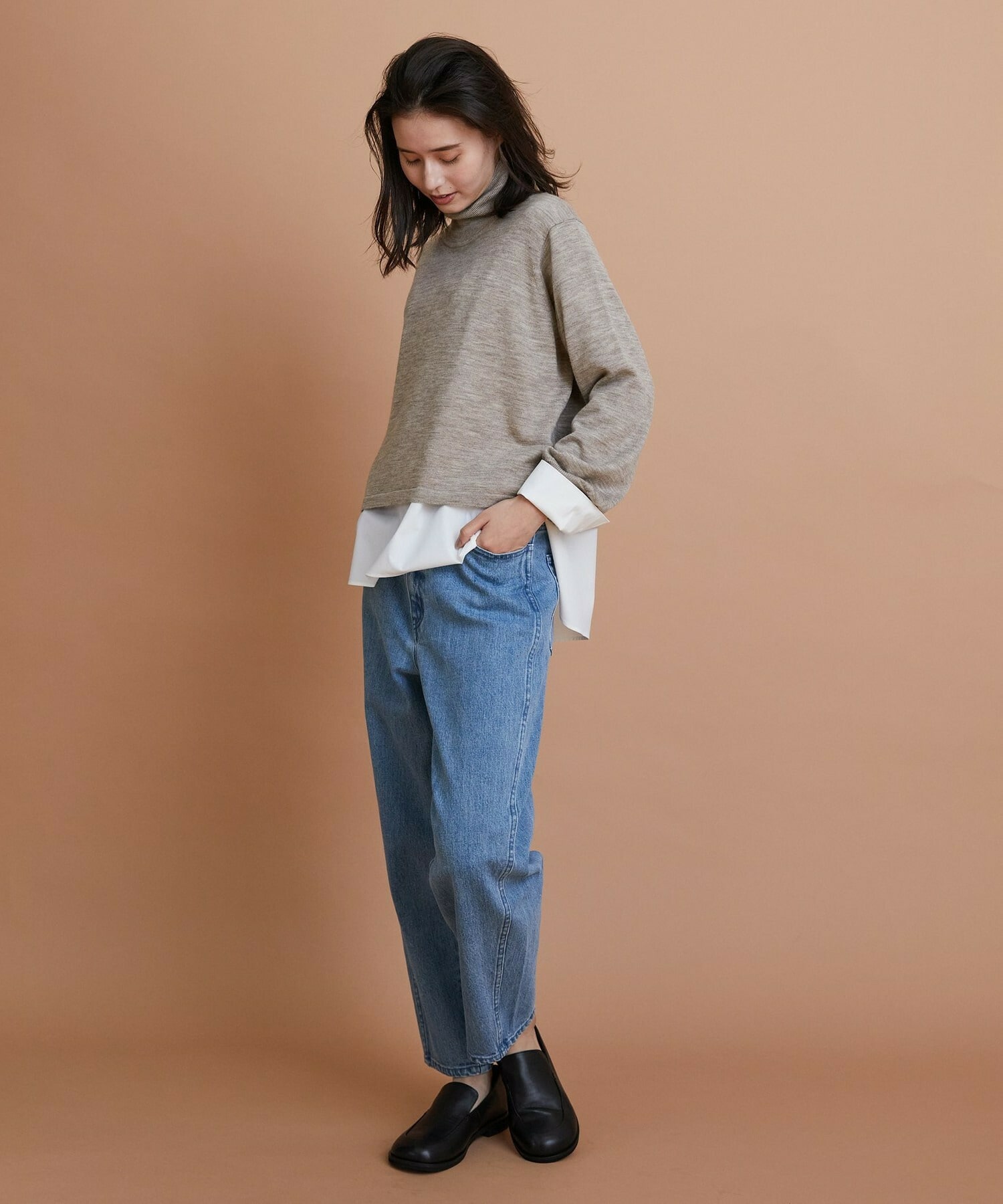 【GREEN】ウール梳毛ハイネックニット 詳細画像 ブラウン 2