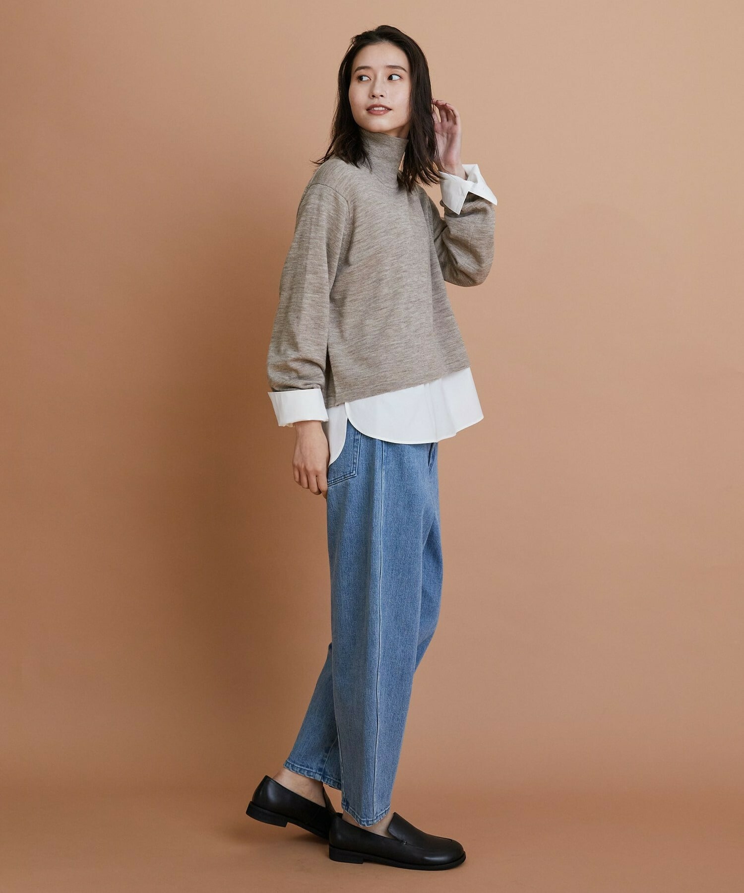 【GREEN】ウール梳毛ハイネックニット 詳細画像 ブラウン 3