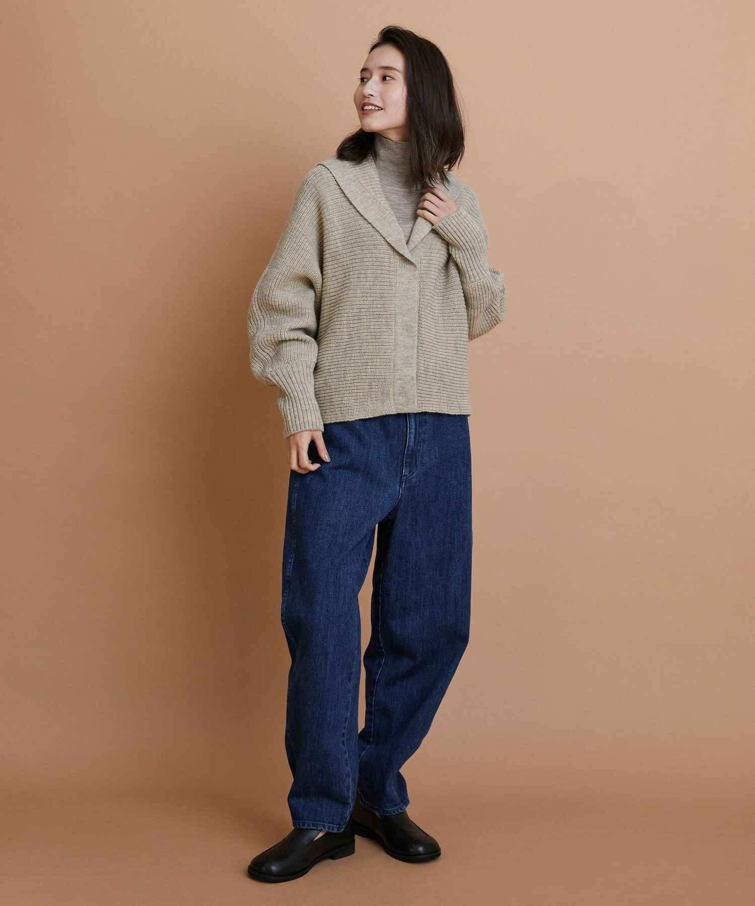 【GREEN】ウール梳毛ハイネックニット 詳細画像 ブラウン 4