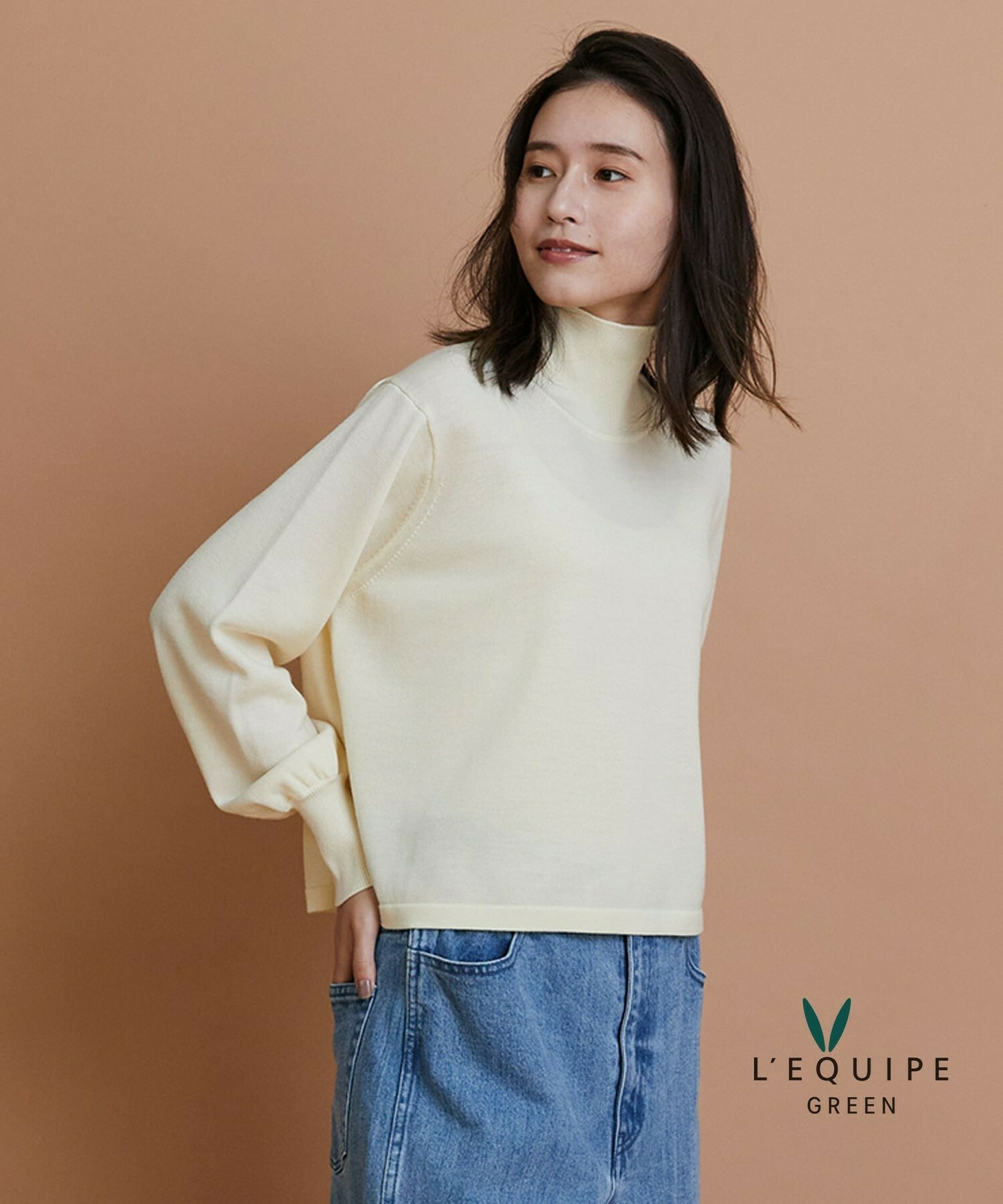 【GREEN】ウール梳毛ハイネックニット 詳細画像 オフホワイト 1