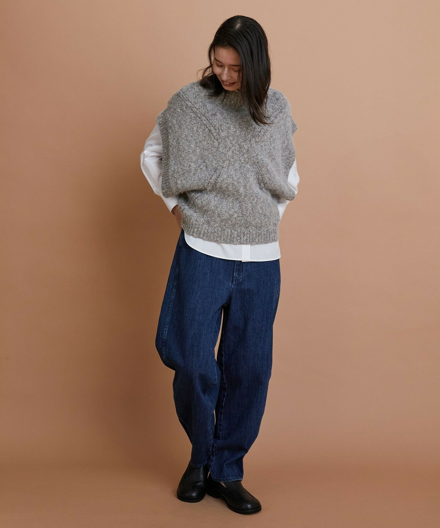 【GREEN】オーガニックコットンウールアルパカMIXニットベスト 詳細画像 ライトグレー 3