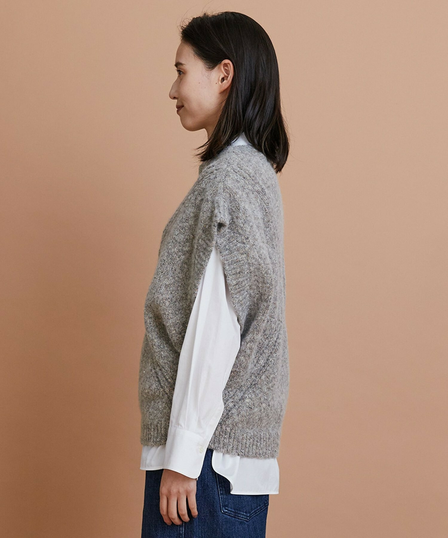【GREEN】オーガニックコットンウールアルパカMIXニットベスト 詳細画像 ライトグレー 8