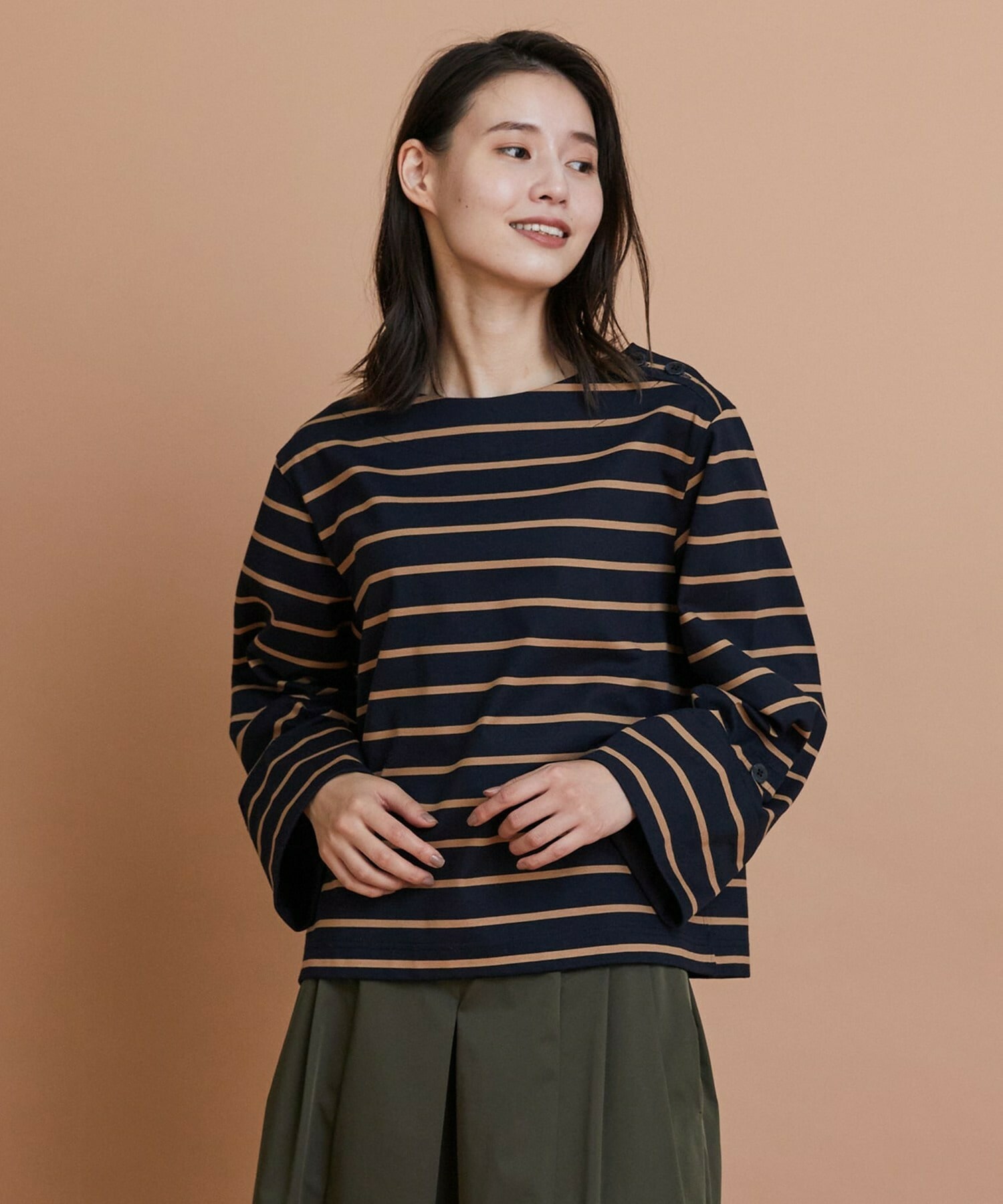 【L'EQUIPE】コットンボーダープルオーバー 詳細画像 ベージュ系その他 1