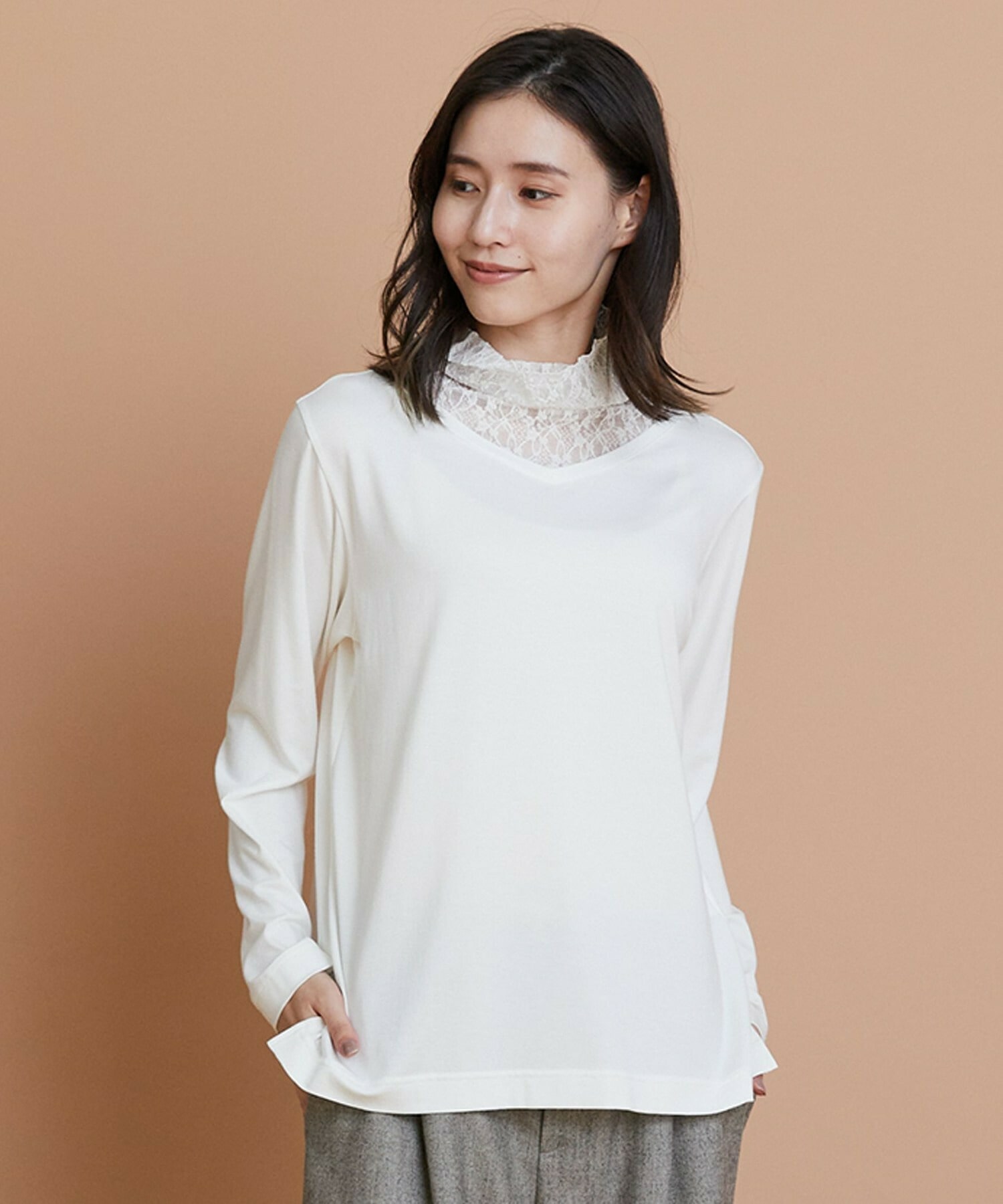 【L'EQUIPE】レースコンビモダールベア天竺カットソー 詳細画像 オフホワイト 1