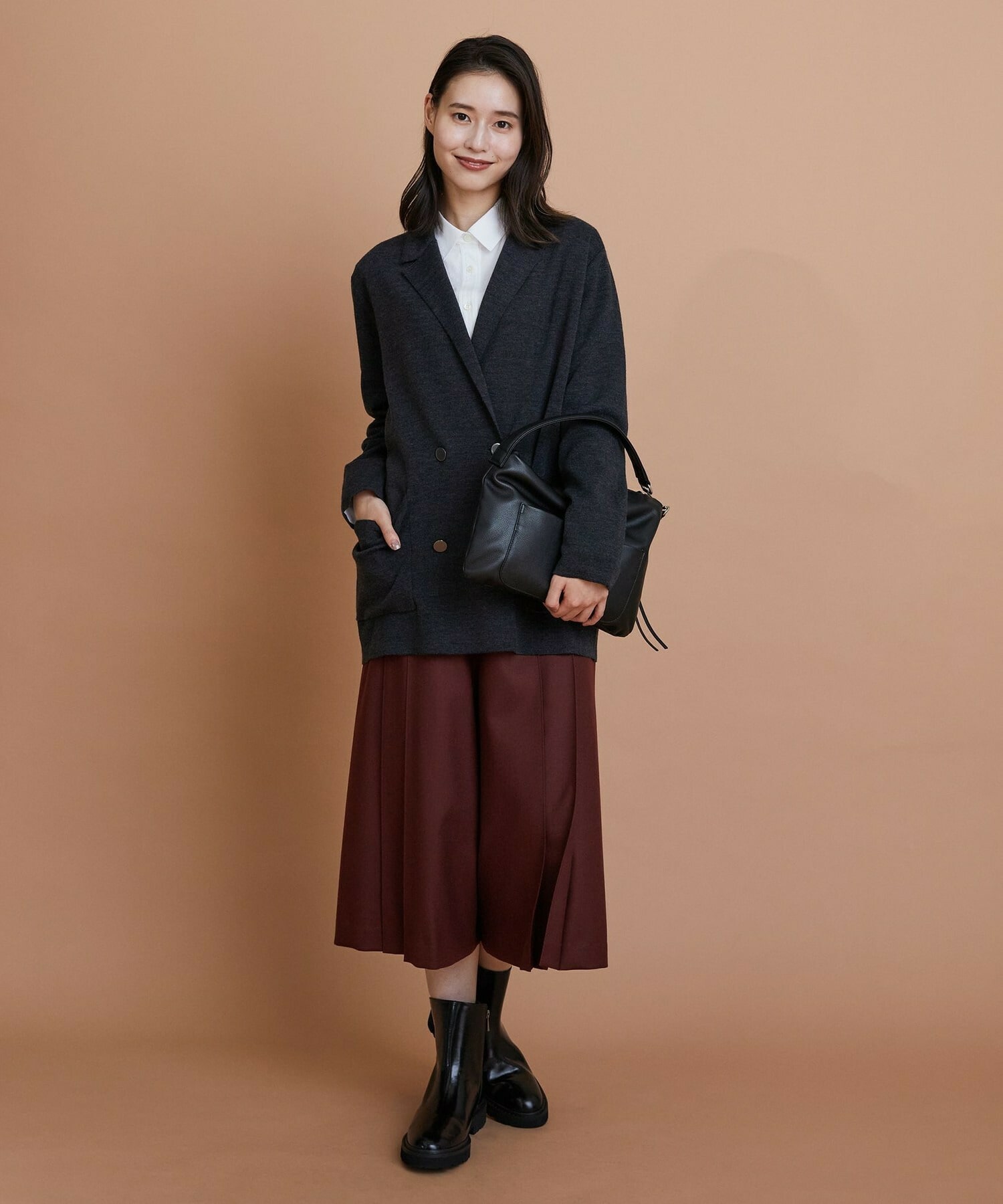 【L'EQUIPE】ウールポリ接結ニットジャケット 詳細画像 ブラック 8