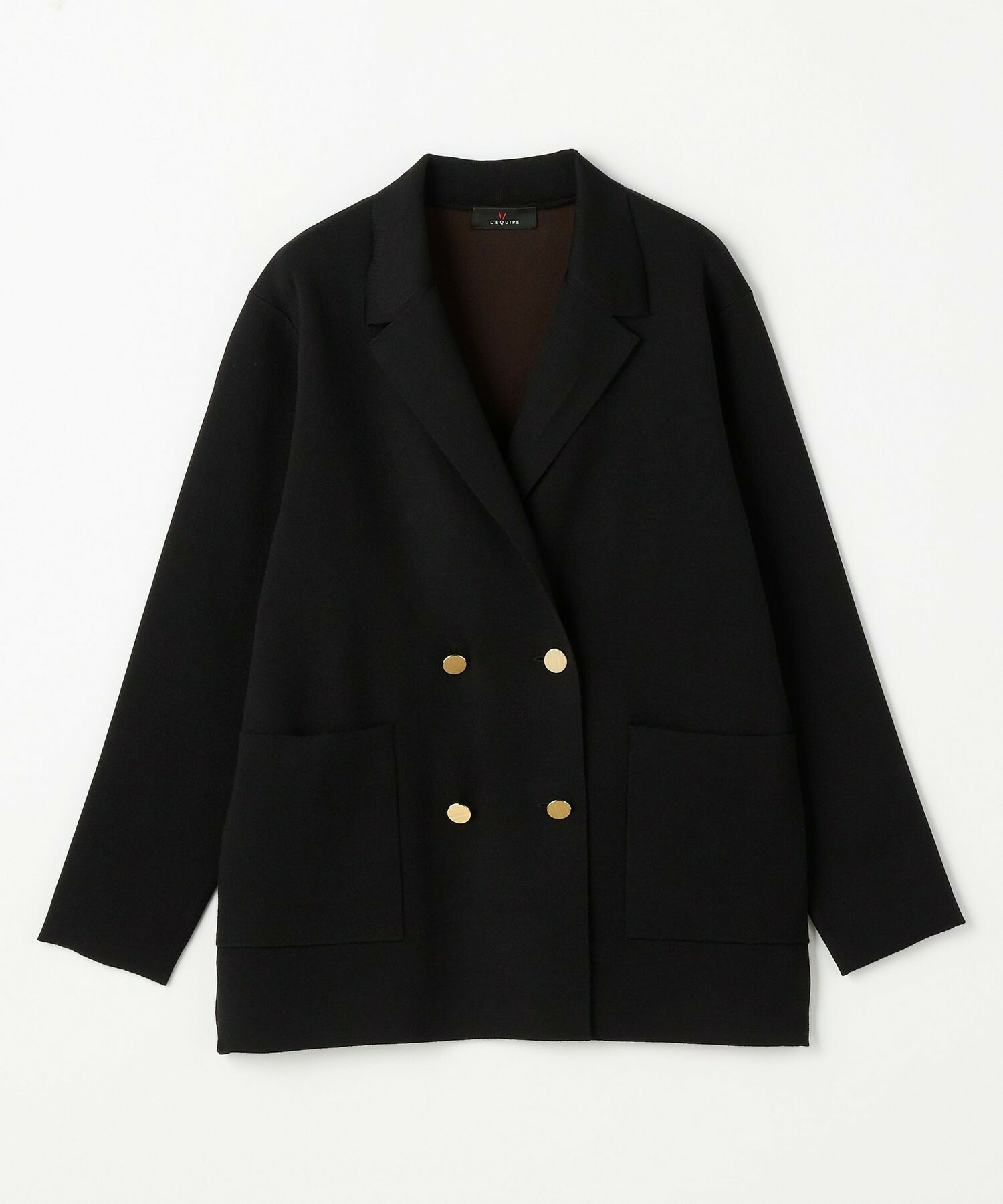 【L'EQUIPE】ウールポリ接結ニットジャケット 詳細画像 ブラック 1
