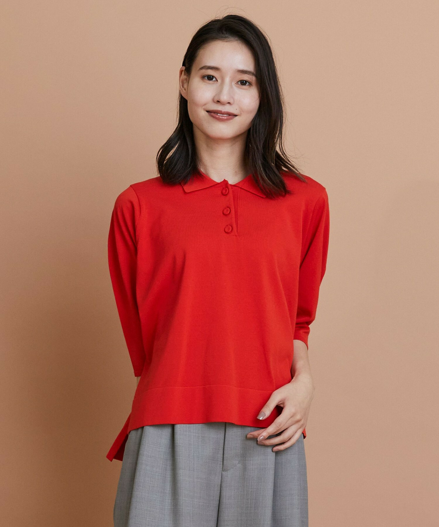 【L'EQUIPE】綿ポリストレッチニットポロ 詳細画像 レッド 1