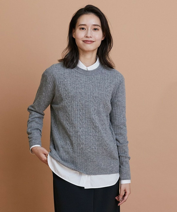 セミ梳毛ケーブルニットプルオーバー 詳細画像 グレー 1