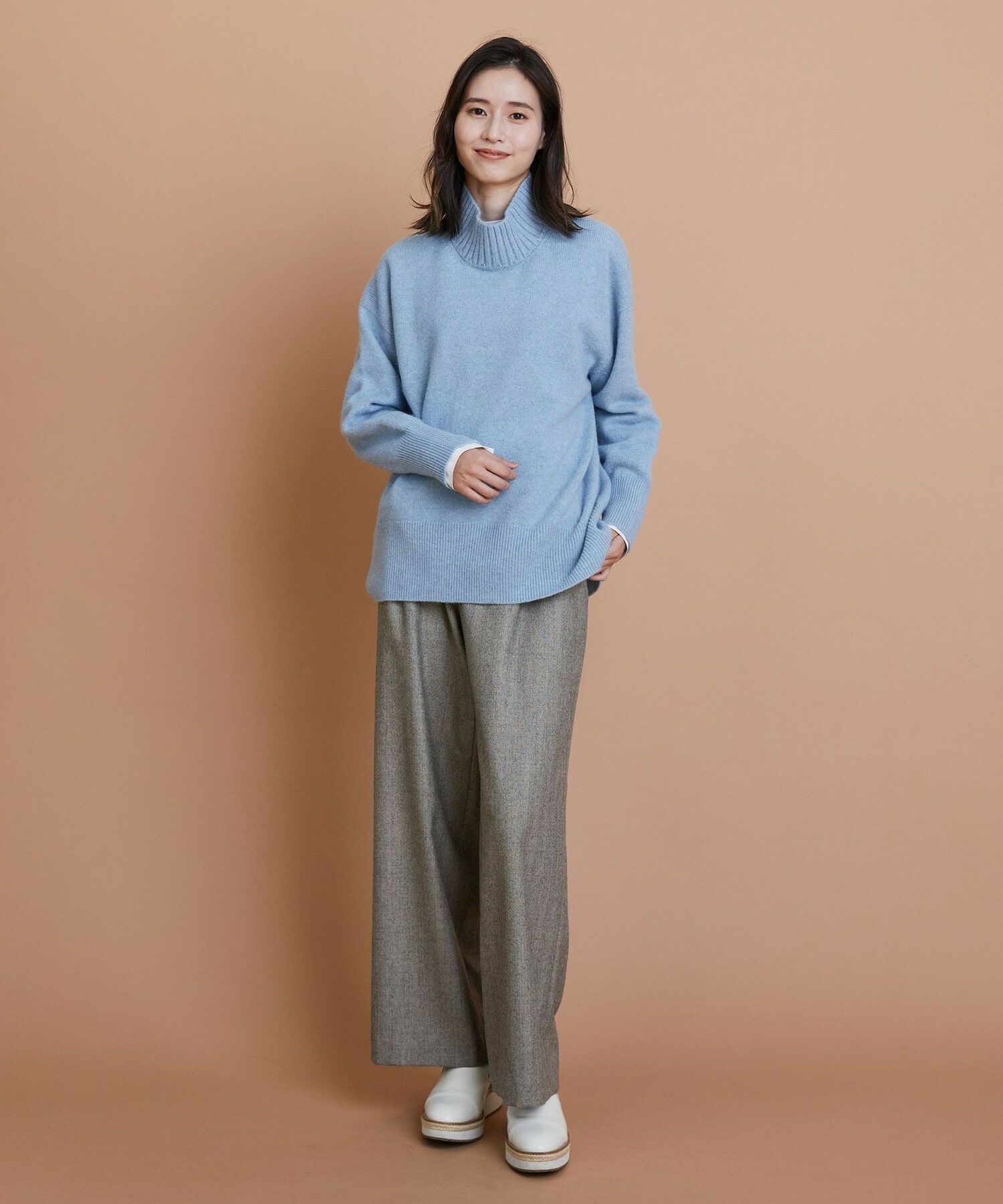 【L'EQUIPE】カシミヤ混ハイネックニットプルオーバー 詳細画像 サックスブルー 1