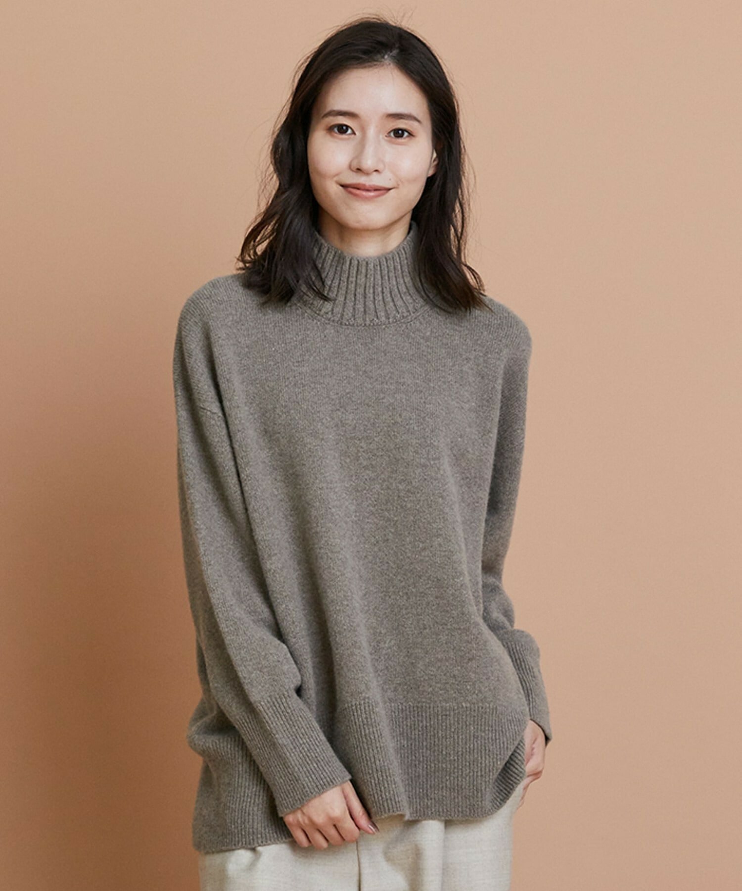 【L'EQUIPE】カシミヤ混ハイネックニットプルオーバー 詳細画像 ベージュ 1