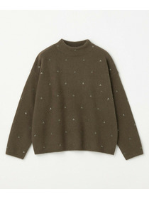 【L'EQUIPE】ラクーン混ラインストーンニットプルオーバー 詳細画像 オリーブ 5