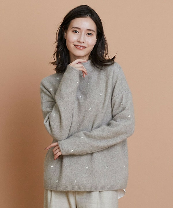 【L'EQUIPE】ラクーン混ラインストーンニットプルオーバー